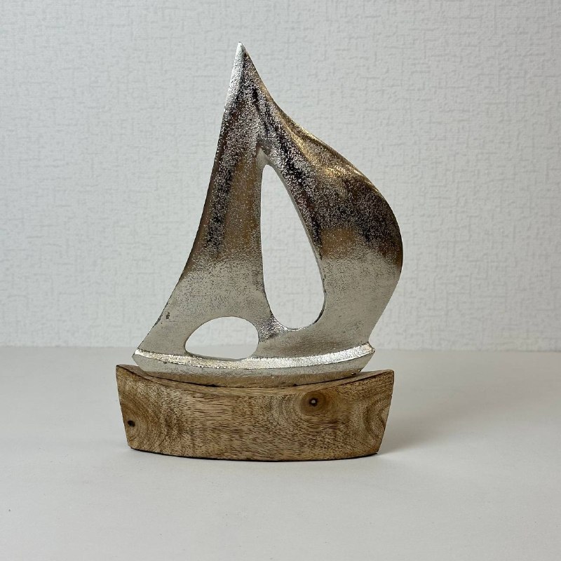 Сувенир Корабль (металл\дерево), H21x16см, серебря